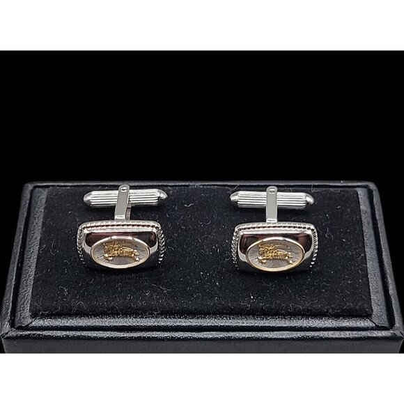 Burberrys London Mens Cufflinks Silver Plated Gold Tone Royal Knight Scene 1980a - Picture 4 of 12